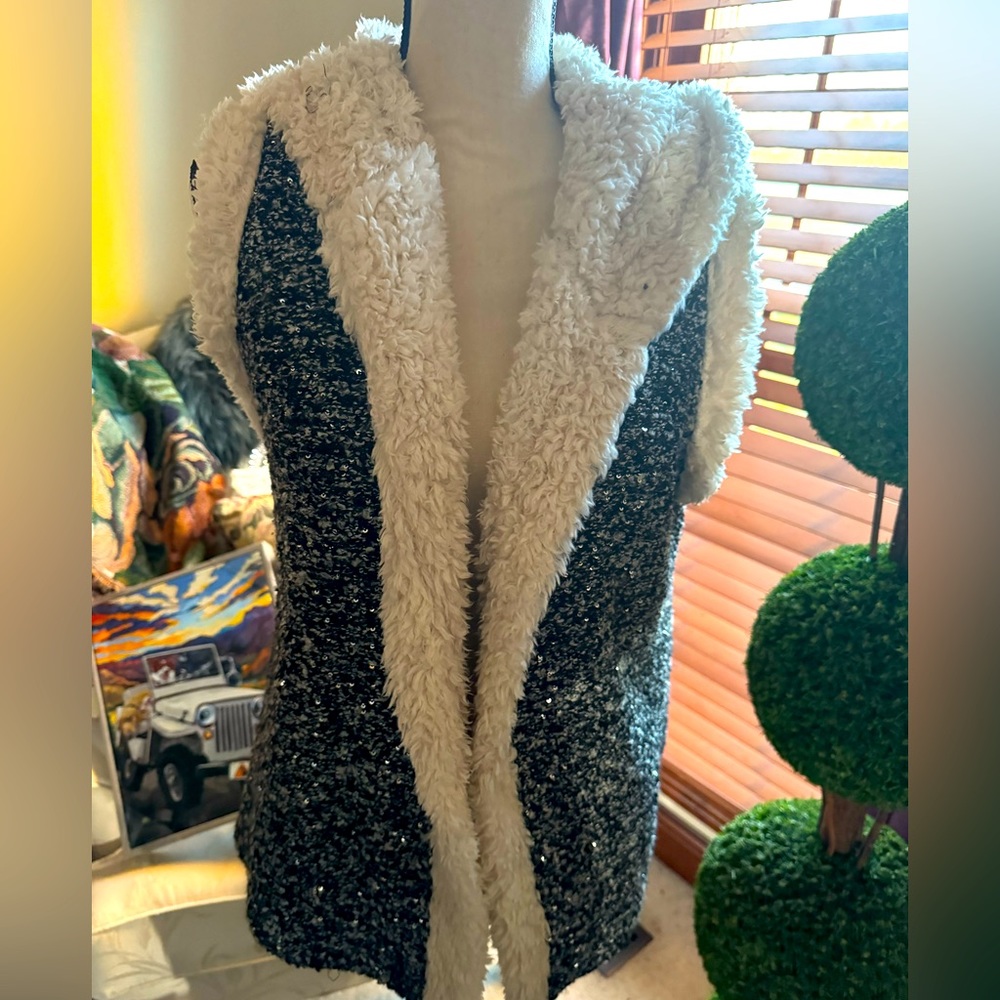 Metallic black with Sherpa style trim vest… soft and warm
